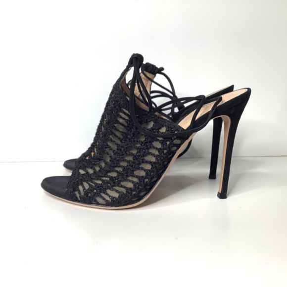 GIANVITO ROSSI Bardot crochet-knit and suede heels - Picture 6 of 16